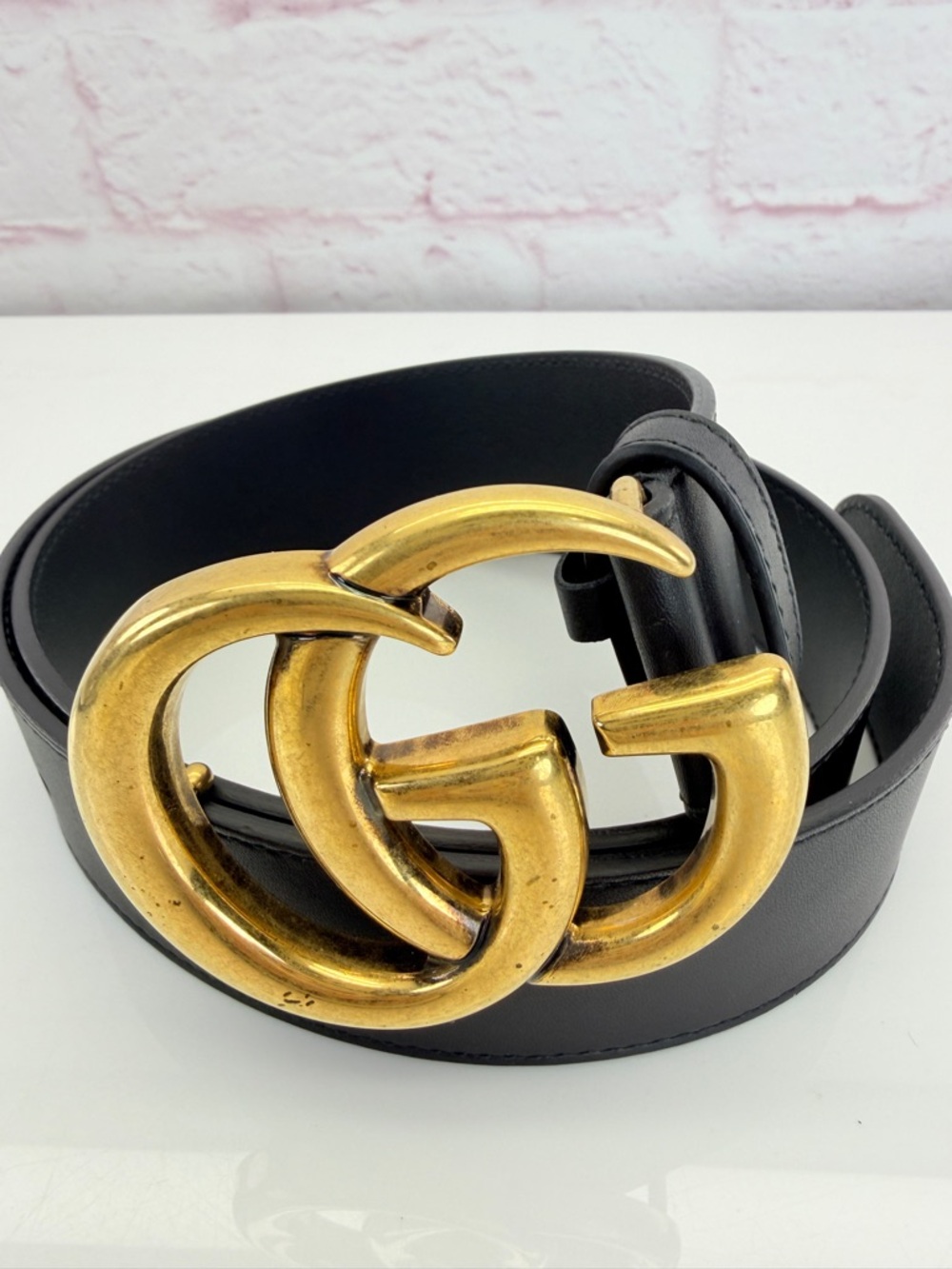 Gucci 2015 Re Edition Wide Leather Belt Gg Double Marmont Black 400593 80/32 - Picture 2 of 10